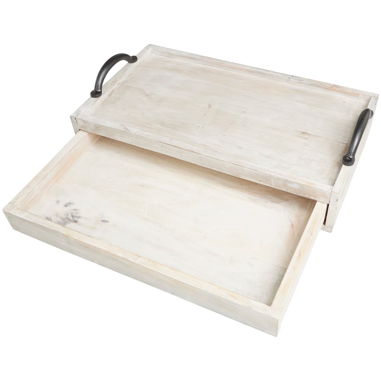 18.25" Wood Hidden Drawer Tray with Black Metal Handles